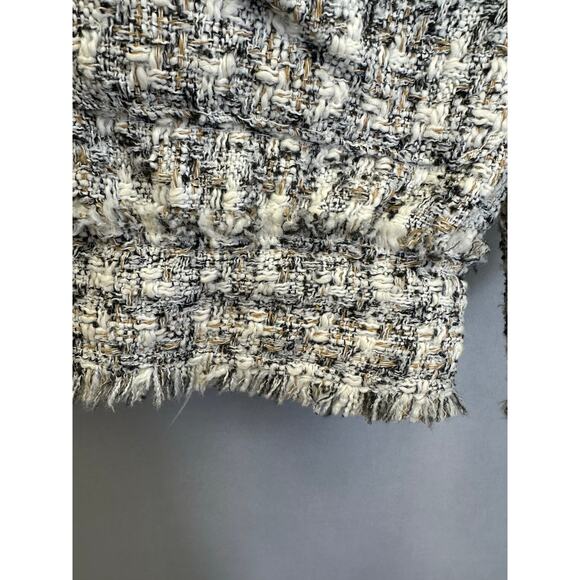 H&M Parisian Tweed Boucle Bomber Jacket Size XS Oversize white black tan - Picture 12 of 14